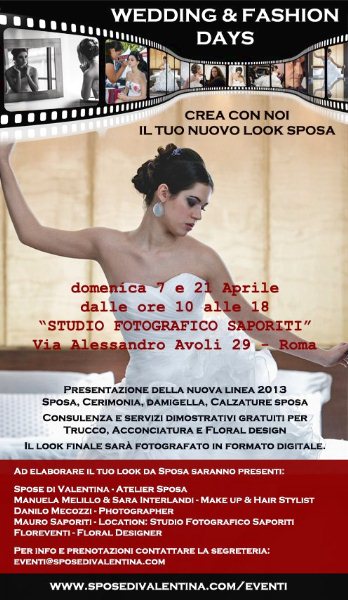 Wedding & Fashion Days 7 e 21 Aprile presso Studio Fotografico Saporiti Roma